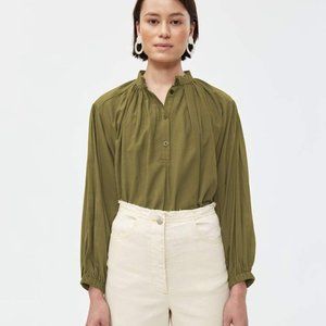 Black Crane Balloon Sleeve Blouse Olive S